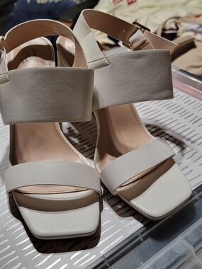 White Strappy Block Heel Sandals - Women